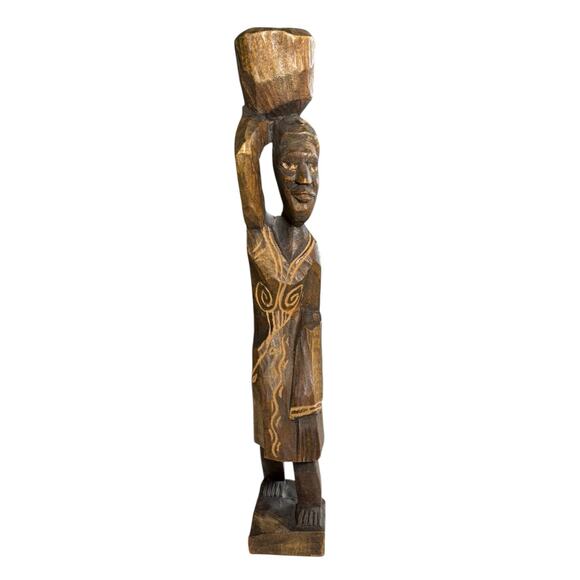 Vintage African Tribal Woman Carved Wooden Statue 12" Figure Folk Art Sculpture - Picture 2 of 13